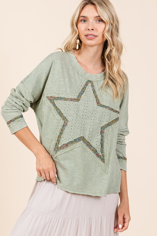 Mittoshop Mineral Wash Star Patch Long Sleeve T-Shirt