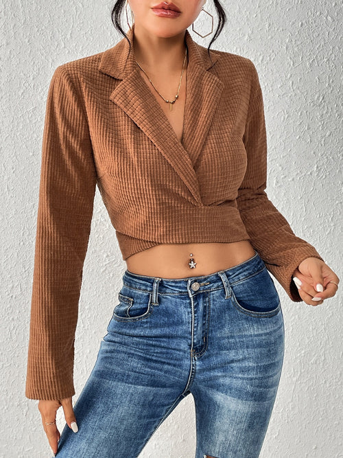 Tied Collared Neck Cropped Top
