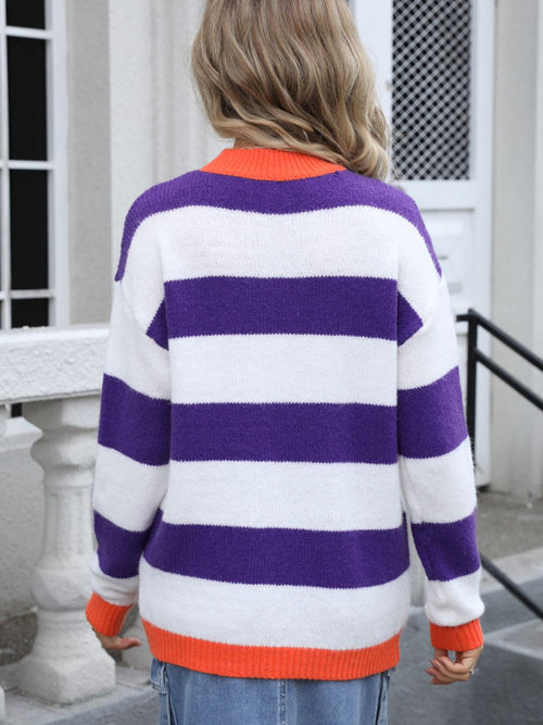 Angel Wings Contrast Striped Round Neck Sweater