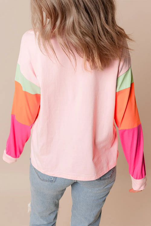 Color Block Round Neck Long Sleeve Top