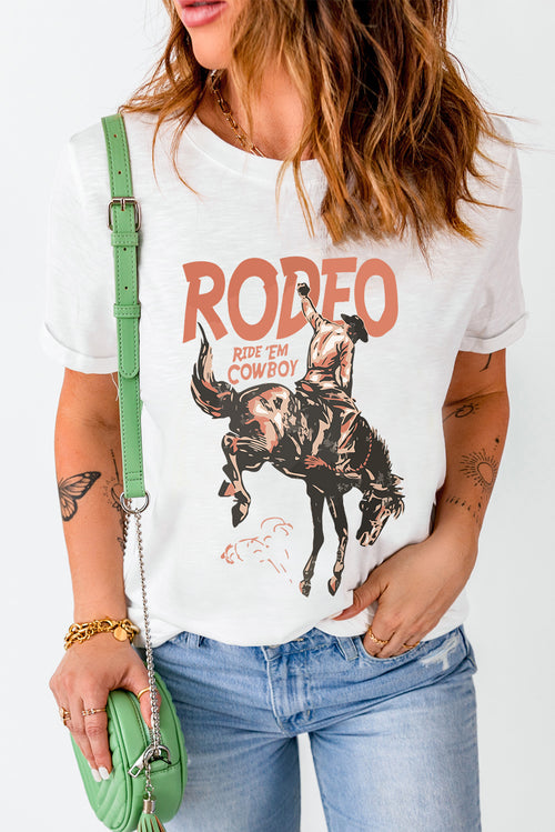 Cowboy Graphic Round Neck Short Sleeve T-Shirt