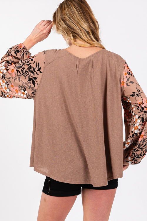 SAGE + FIG Floral Long Sleeve Front Pleated Detail Blouse