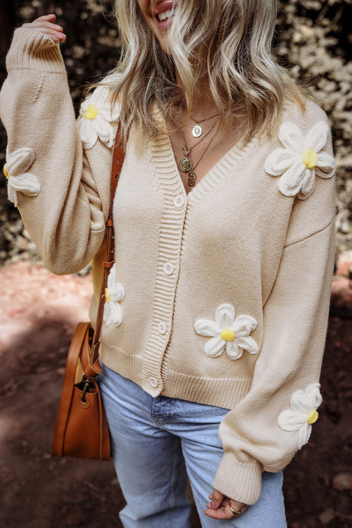 Flower Dropped Shoulder Long Sleeve Cardigan