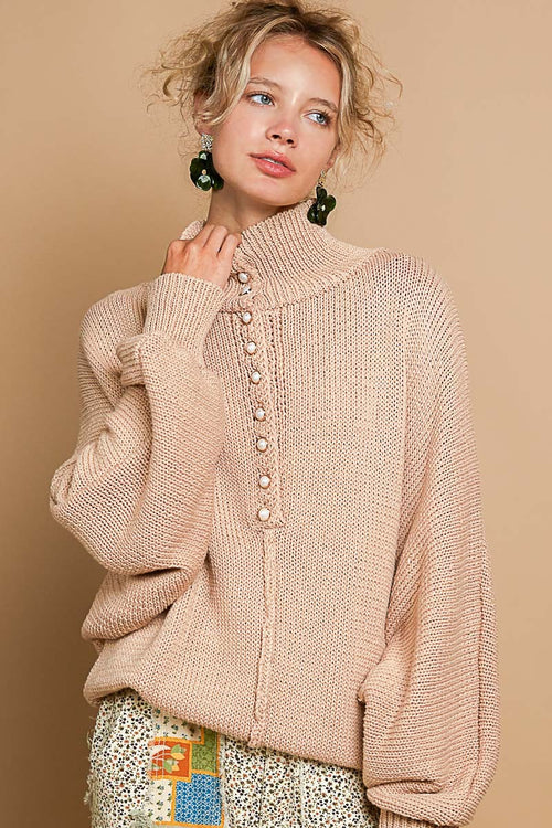 POL Pearl Detail Turtleneck Long Sleeve Sweater