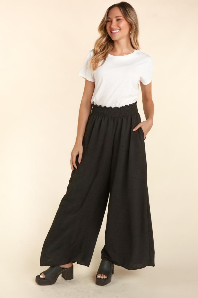 Haptics Elastic Waist Wide Leg Pants with Pockets