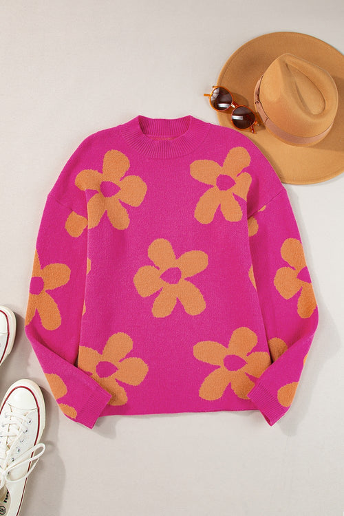 Flower Round Neck Long Sleeve Sweater