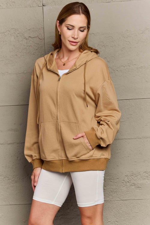 Full Size Zip Up Long Sleeve Hooded Jacket