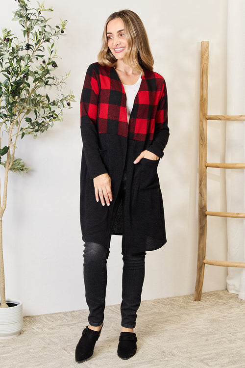 Heimish Full Size Plaid Open Front Cardigan