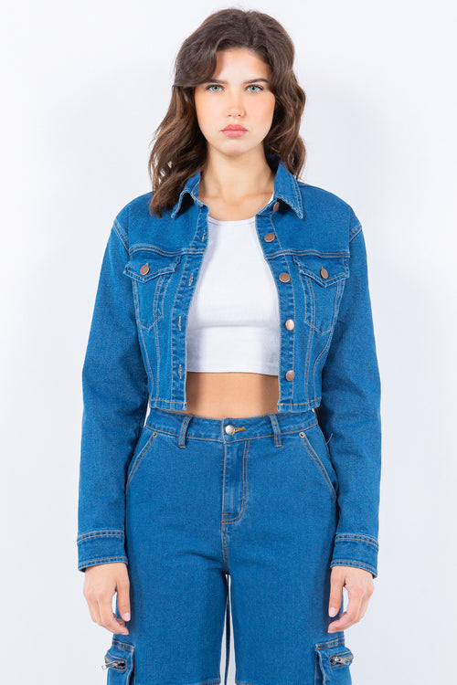 American Bazi Laced Back Cropped Denim Jacket