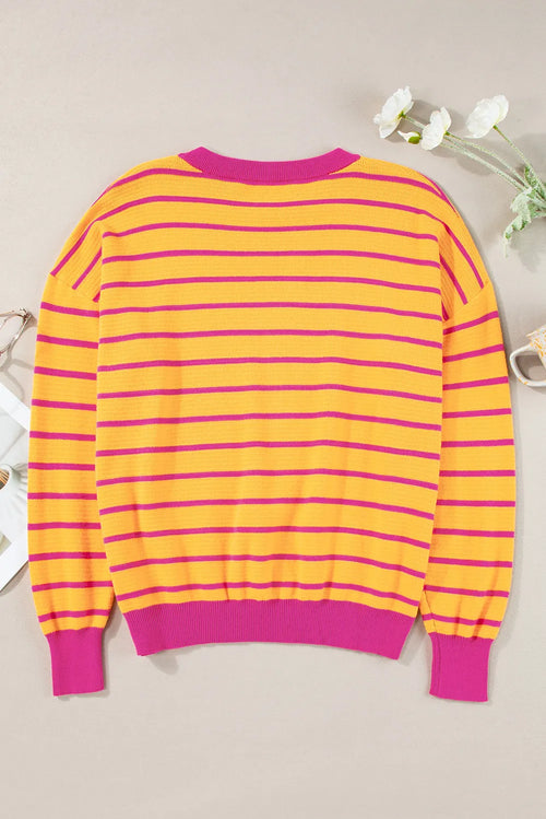 Striped Round Neck Long Sleeve Sweater