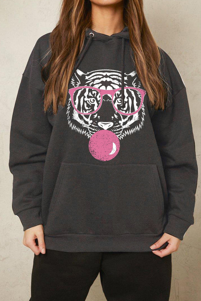 Simply Love Full Size Dropped Shoulder Tiger Graphic Hoodie