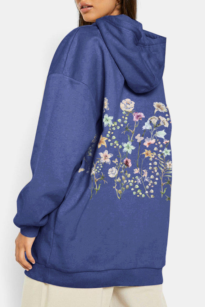 Simply Love Full Size Flower Graphic Dropped Shoulder Hoodie