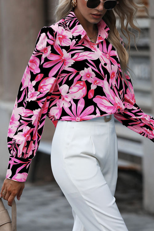 Floral Puff Sleeve Collared Shirt