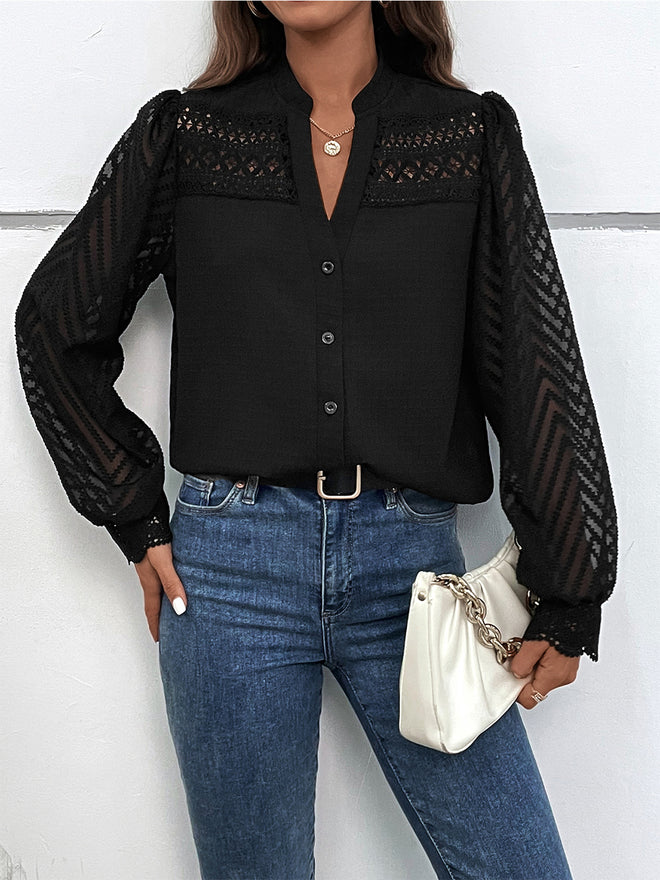 Button Up Notched Long Sleeve Shirt