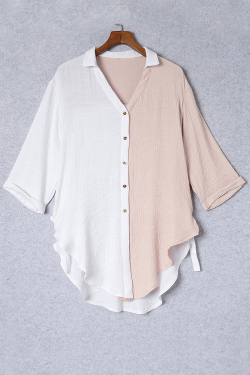 Two-Tone Button Up Dropped Shoulder Shirt