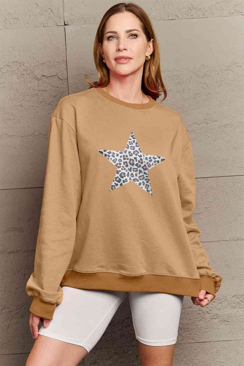 Simply Love Full Size Leopard Star Graphic Sweatshirt